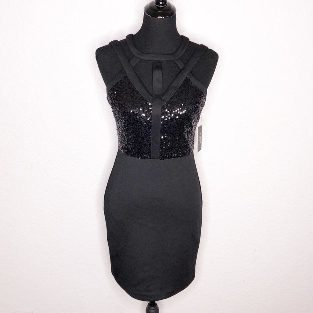 Guess black cutout sequin sleeveless sheath mini dress size 4 NWT